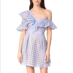 self-portrait baby blue guipure frill mini dress